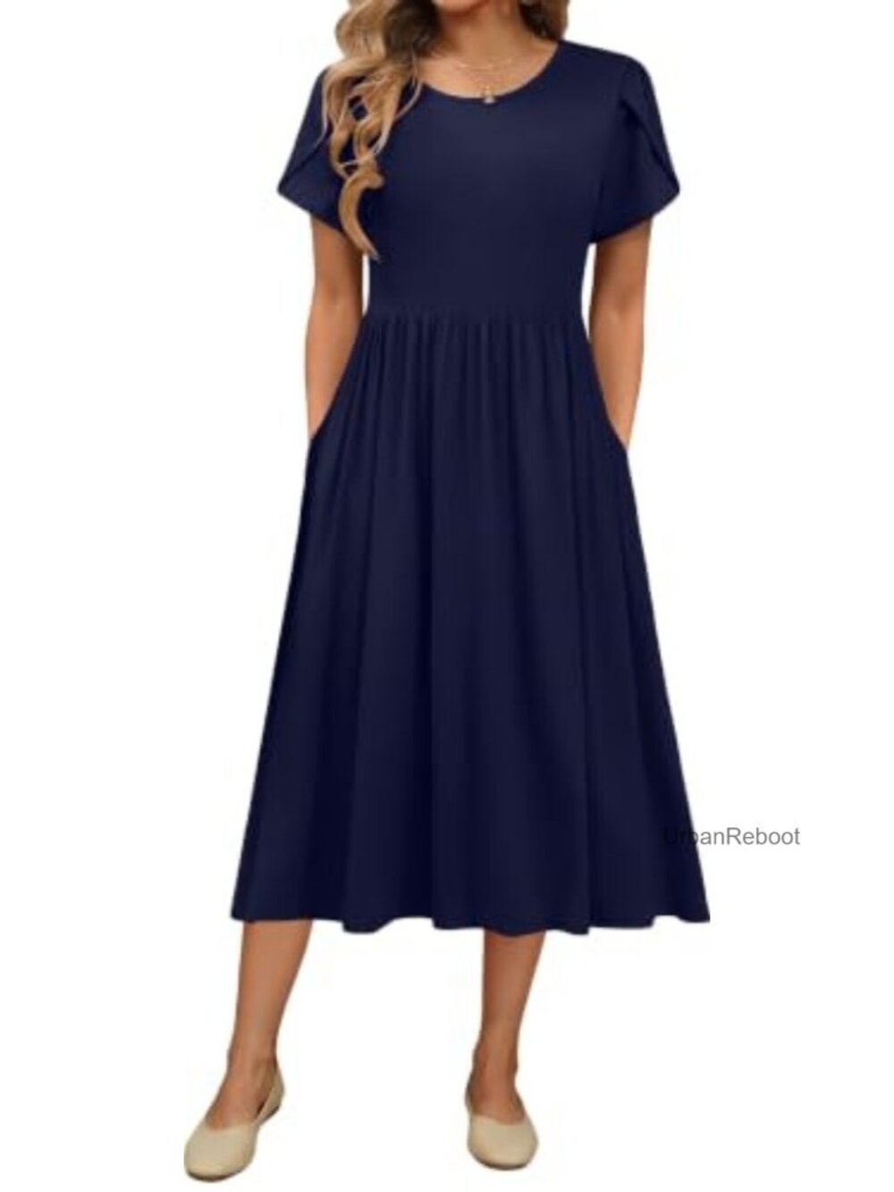 Women's A-Line Midi T-Shirt Dress Floral Short Sleeve Sundress with Pockets